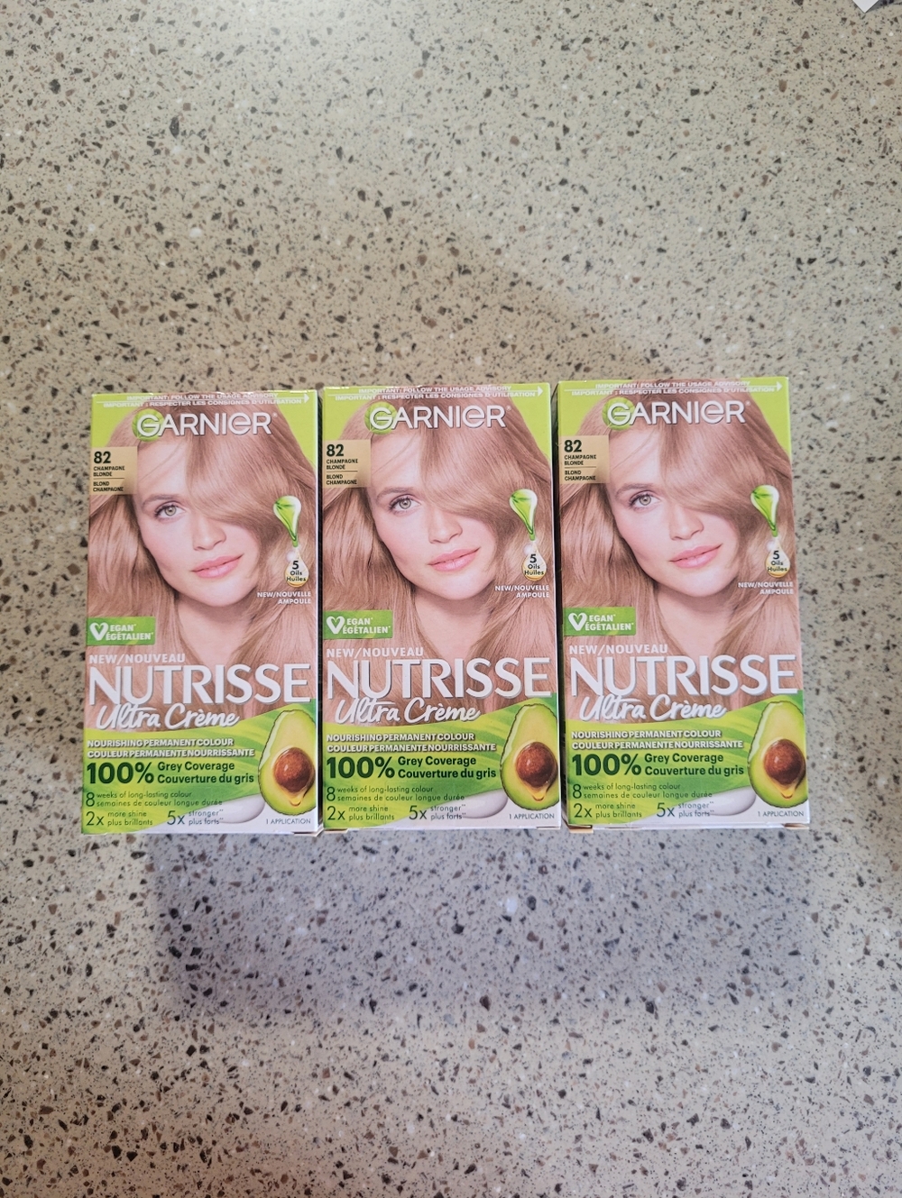 (3) GARNIER Nutrisse Ultra Creme Permanent Hair Color Dye #82 CHAMPAGNE BLONDE